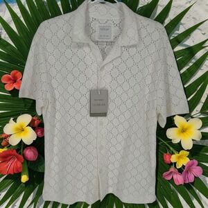 NWT CACTUS MAN Button Up Shirt Mens Medium White Textured Jacquard Open Knit
